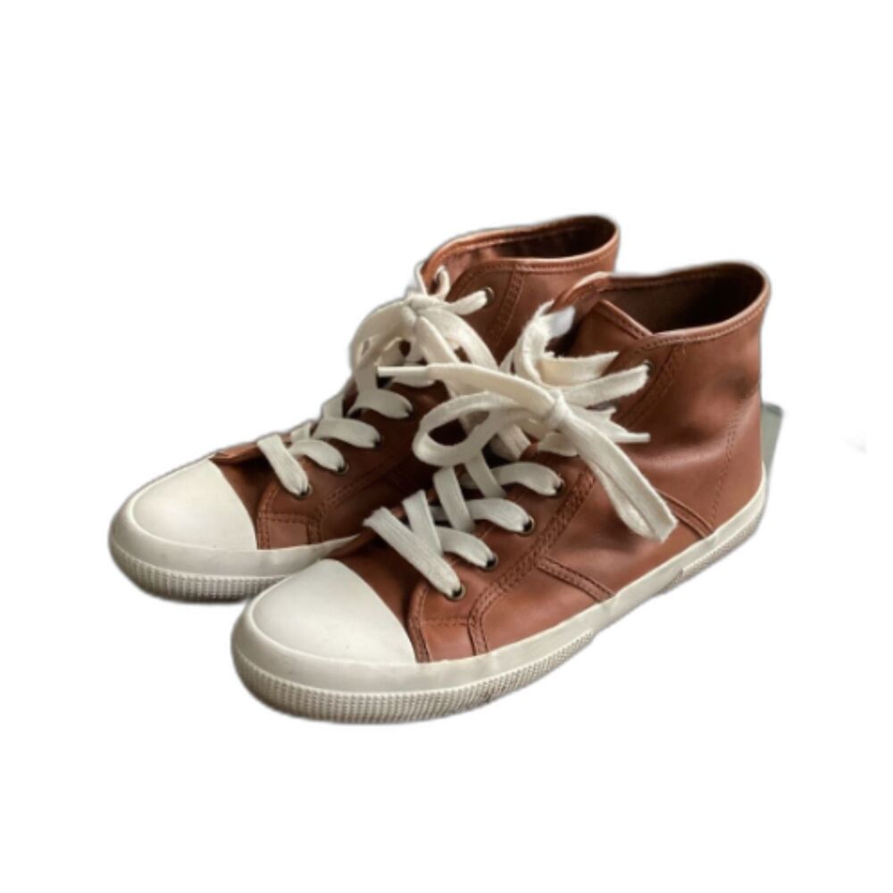 Ralph Lauren SZ 7.5 January Saddle Tan leather lace up High Top Sneaker